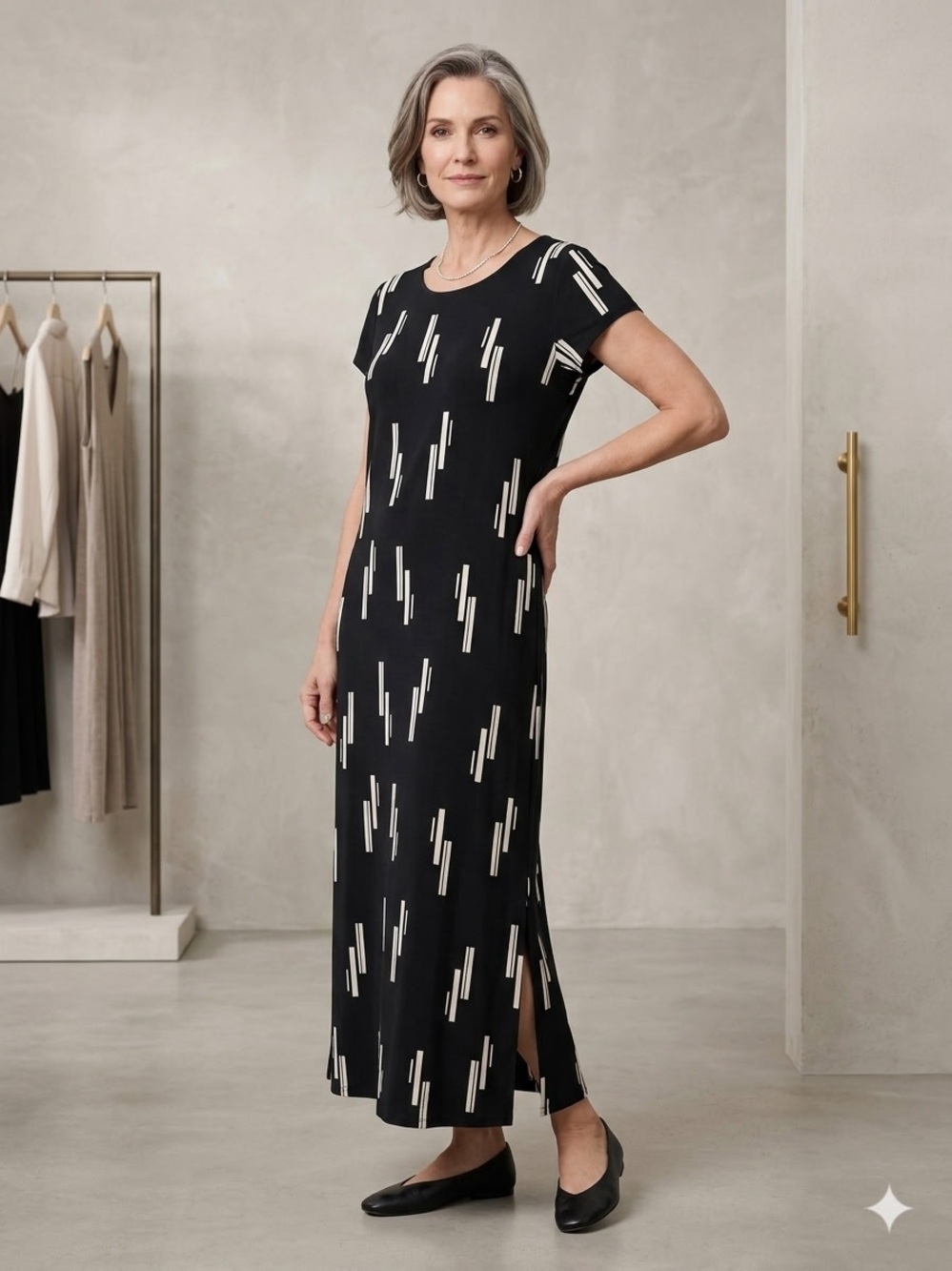 NWT Chico's Travelers Navy Maxi Dress with White Geometric Stripes
